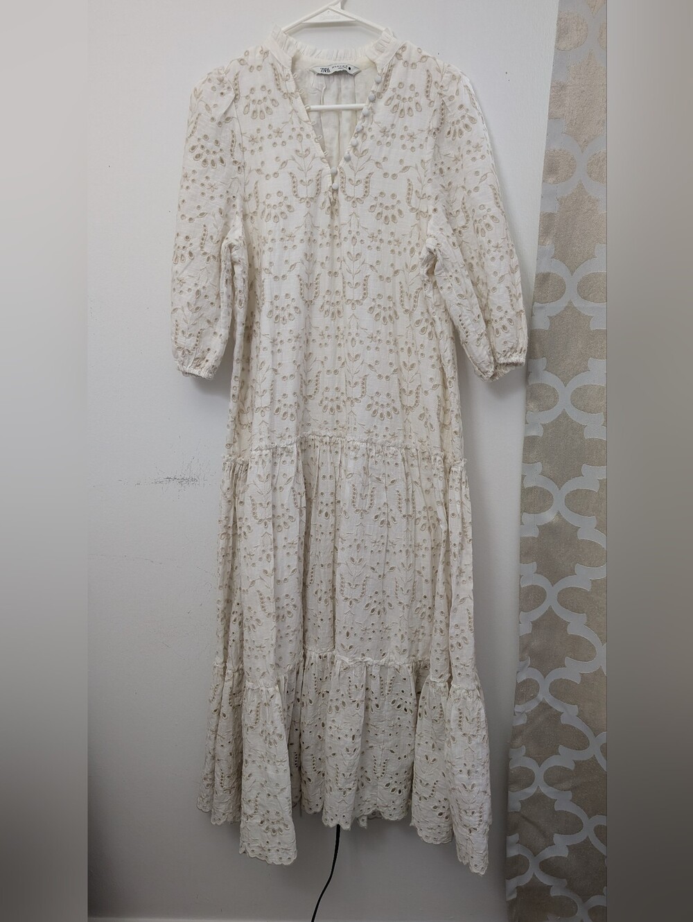 Zara Embroidered Eyelet Lace Midi Dress
